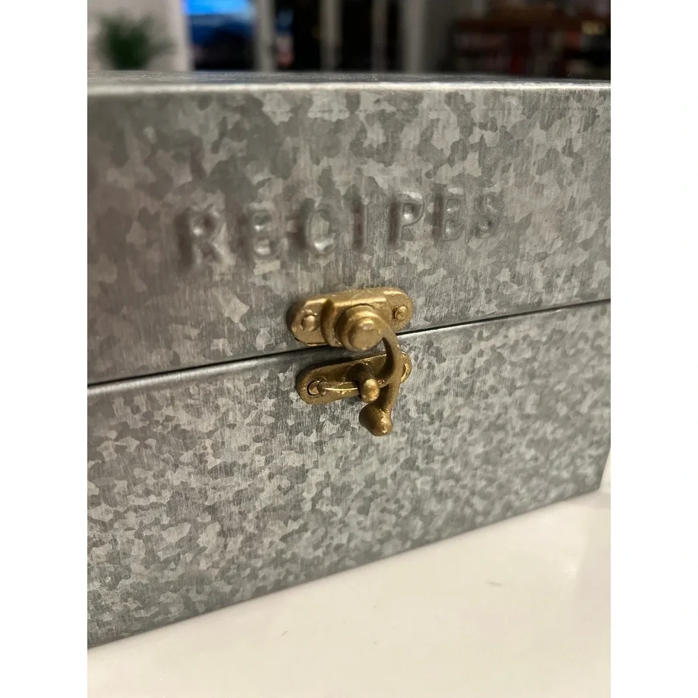 Hearth & Hand Magnolia Galvanized Metal Recipe Box Silver Rustic Farmhouse Latch